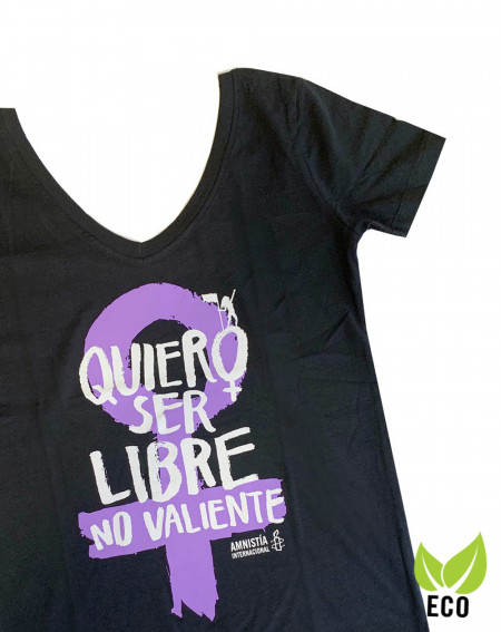 Camiseta ecológica feminista para mujer Amnistía Internacional Quiero ser libre color negro